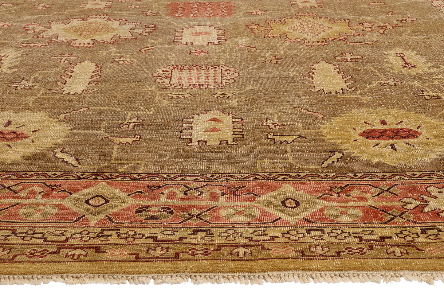 12 x 16 Brown Antique Turkish Oushak Rug 79349