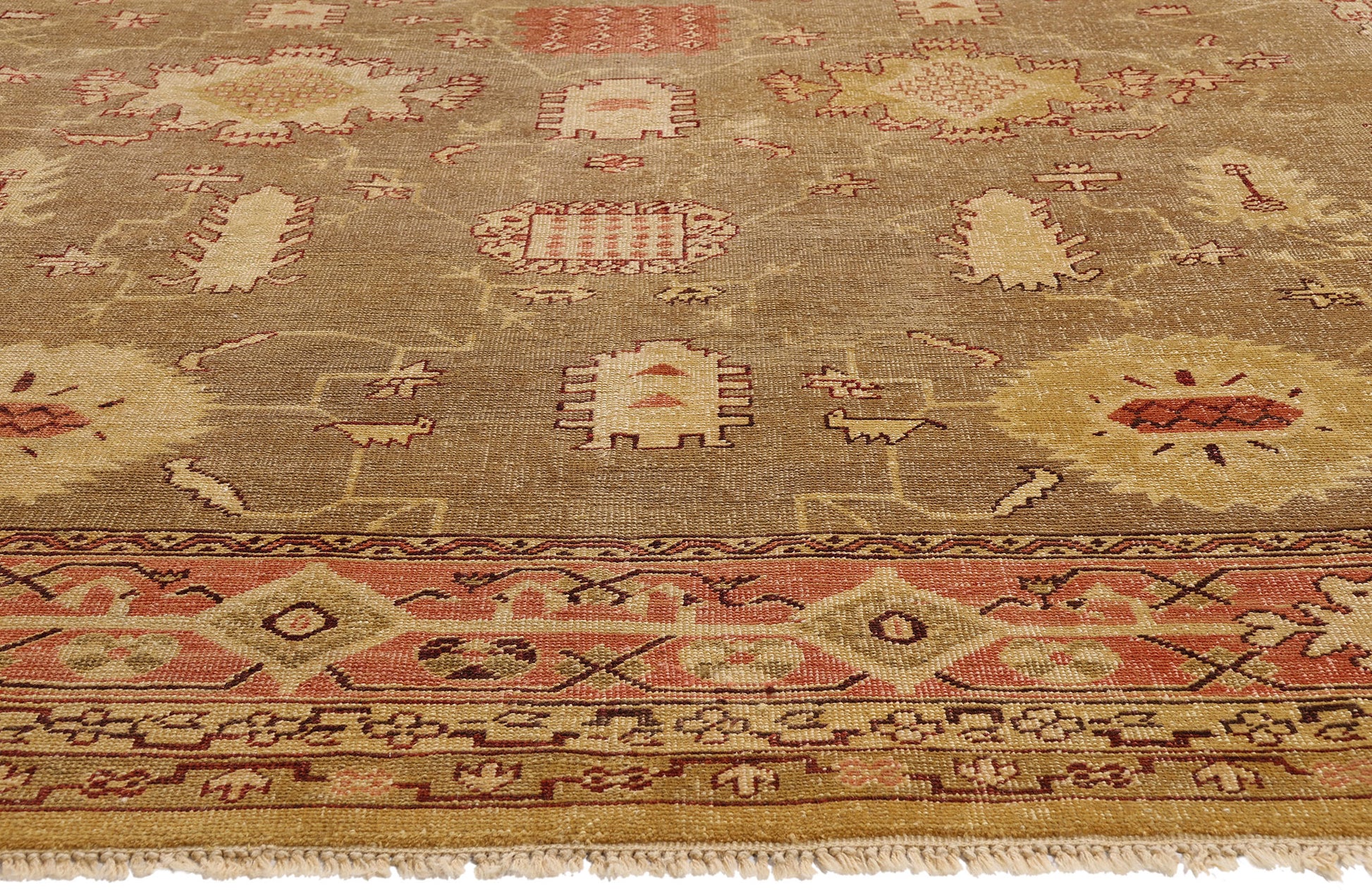 12 x 16 Brown Antique Turkish Oushak Rug 79349