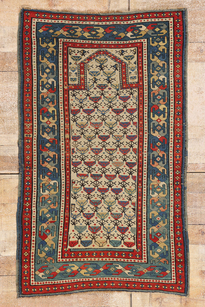 3 x 5 Ivory Antique Caucasian Shirvan Prayer Rug 79325