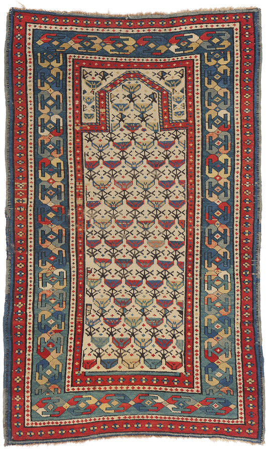 3 x 5 Ivory Antique Caucasian Shirvan Prayer Rug 79325