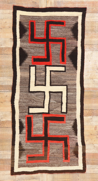 3 x 8 Antique Crystal Whirling Log Navajo Rug 78928