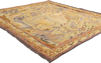 6 x 6 Antique French Aubusson Tapestry 79234