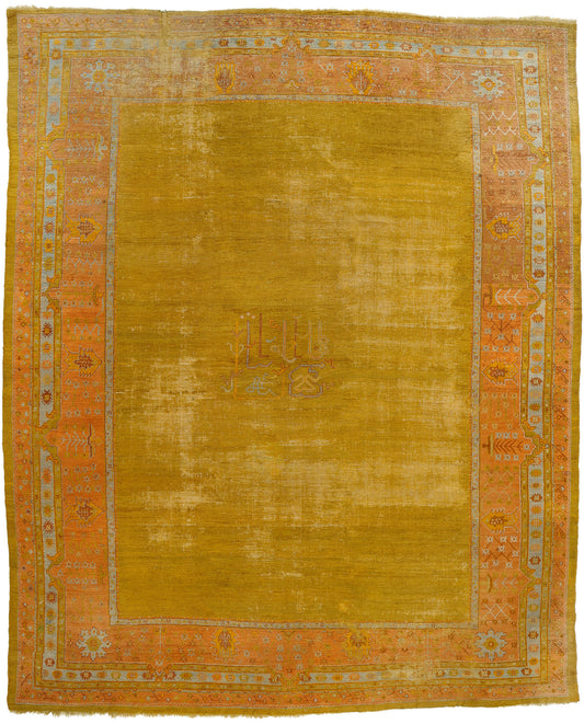 12 x 15 Antique-Worn Turkish Gold Oushak Rug 78742