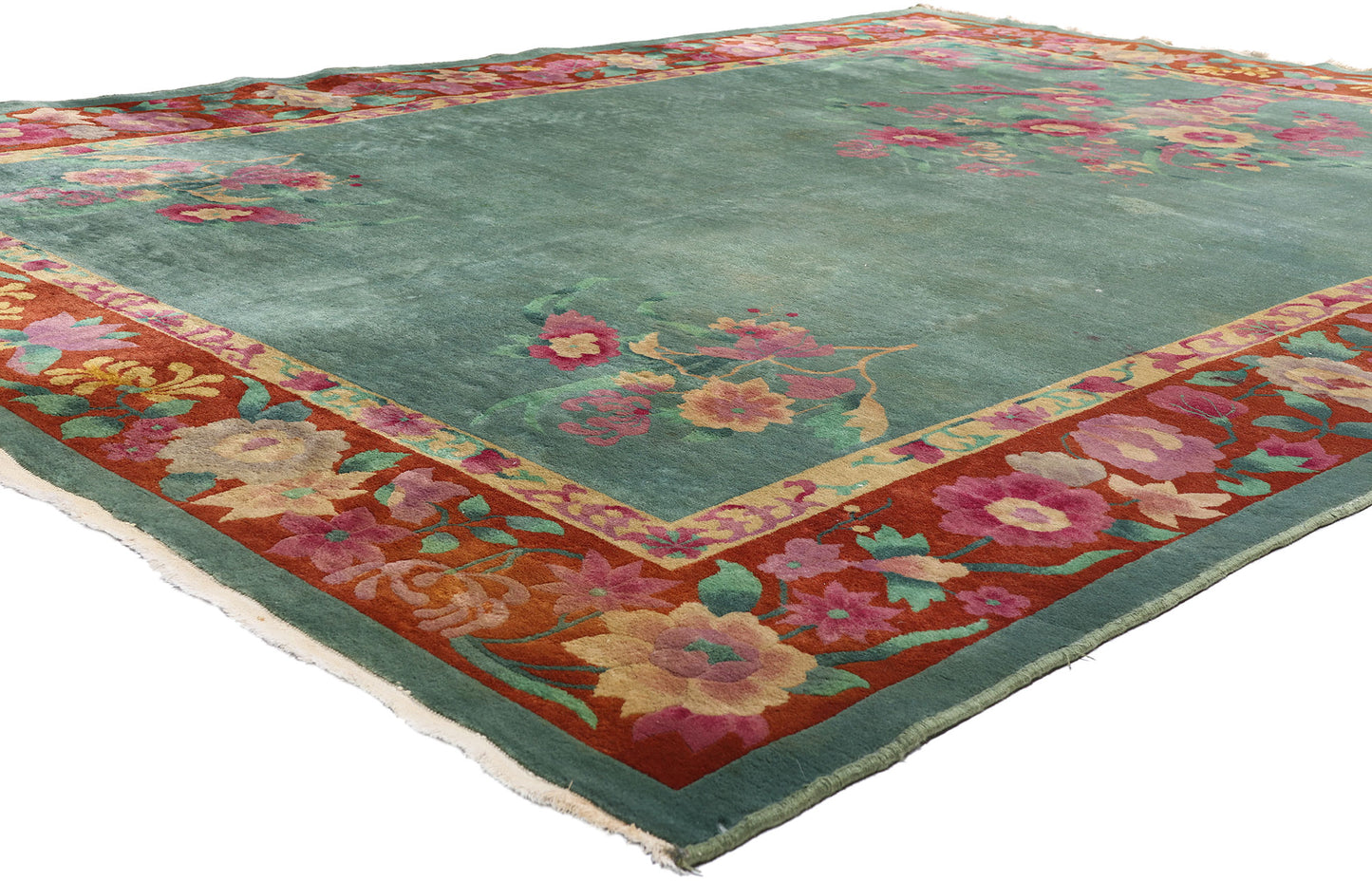 8 x 11 Green Antique Chinese Art Deco Rug 79167