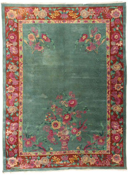 8 x 11 Green Antique Chinese Art Deco Rug 79167