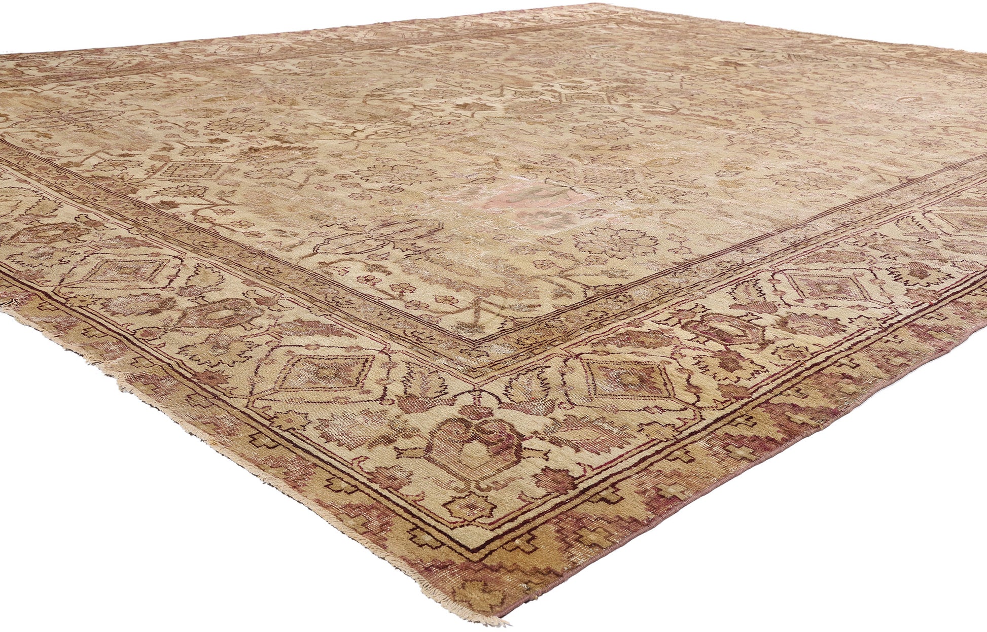 11 x 14 Beige Antique Indian Agra Rug 74351