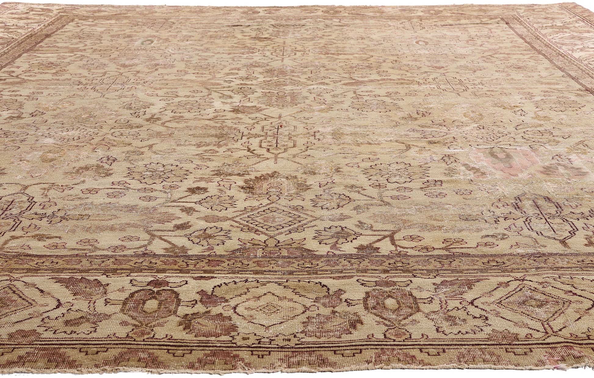 11 x 14 Beige Antique Indian Agra Rug 74351