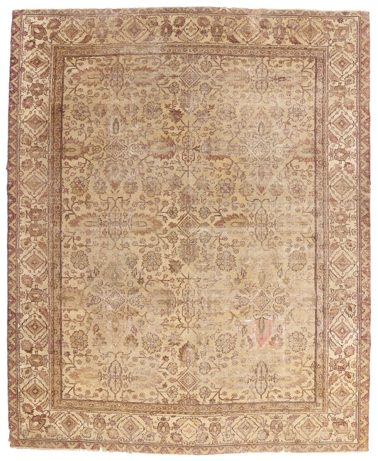 11 x 14 Beige Antique Indian Agra Rug 74351