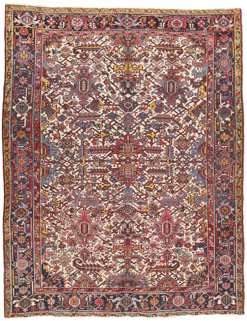 8 x 10 Antique Ivory Persian Dragon Heriz Rug 90004