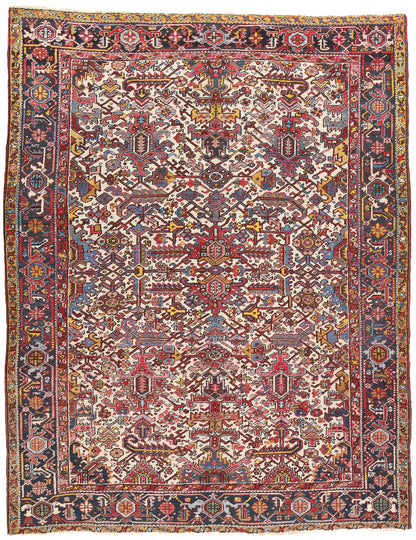 8 x 10 Antique Ivory Persian Dragon Heriz Rug 90004
