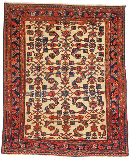5 x 6 Ivory Antique Persian Malayer Rug 79307