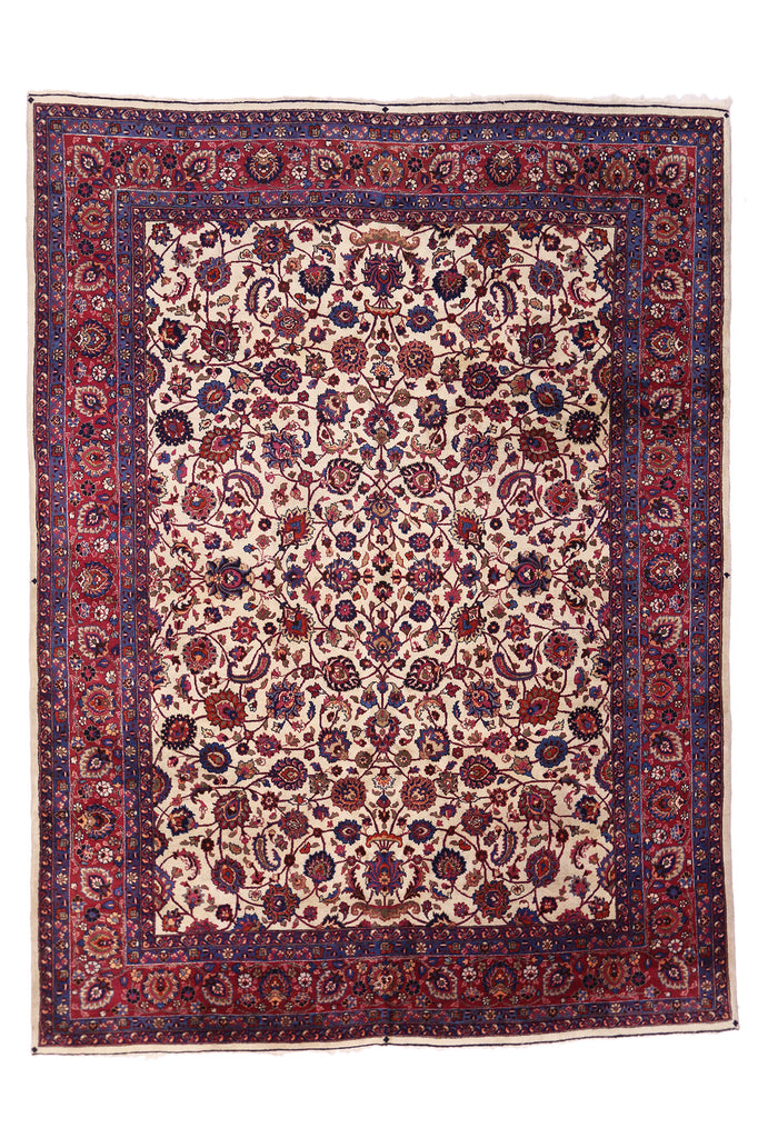 10 x 14 Antique Ivory Persian Mashhad Rug 74041