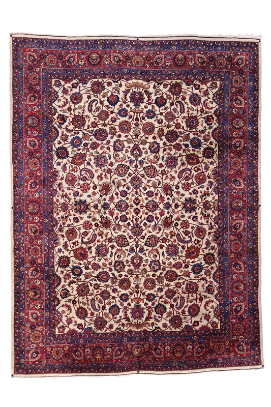10 x 14 Antique Ivory Persian Mashhad Rug 74041