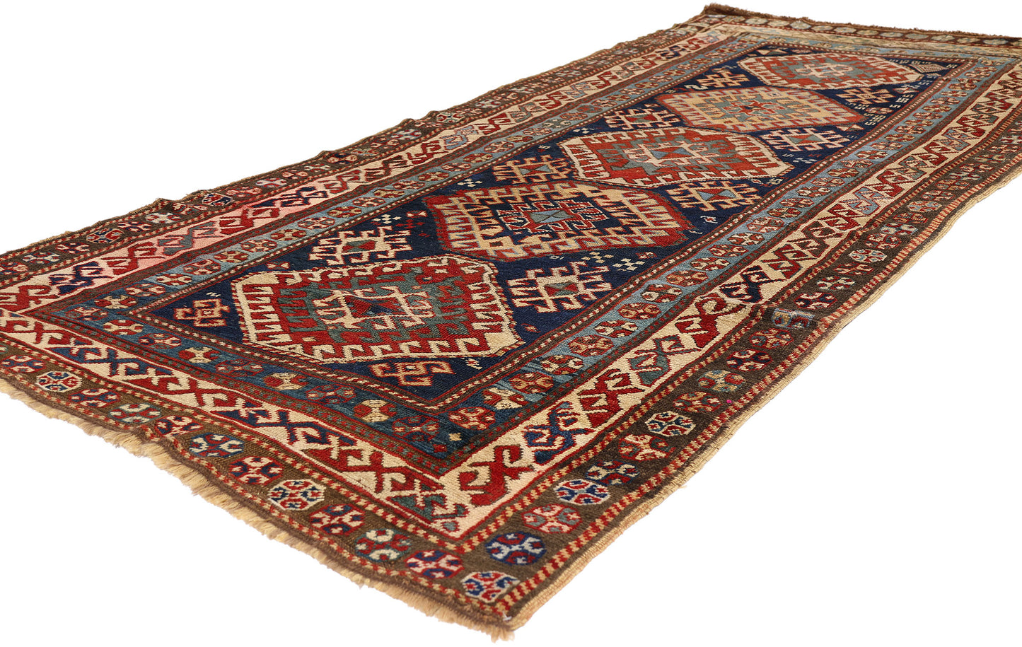 4 x 9 Navy Blue Antique Caucasian Kazak Rug 79319