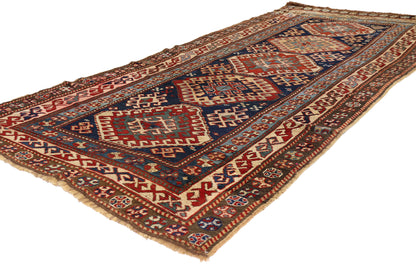 4 x 9 Navy Blue Antique Caucasian Kazak Rug 79319