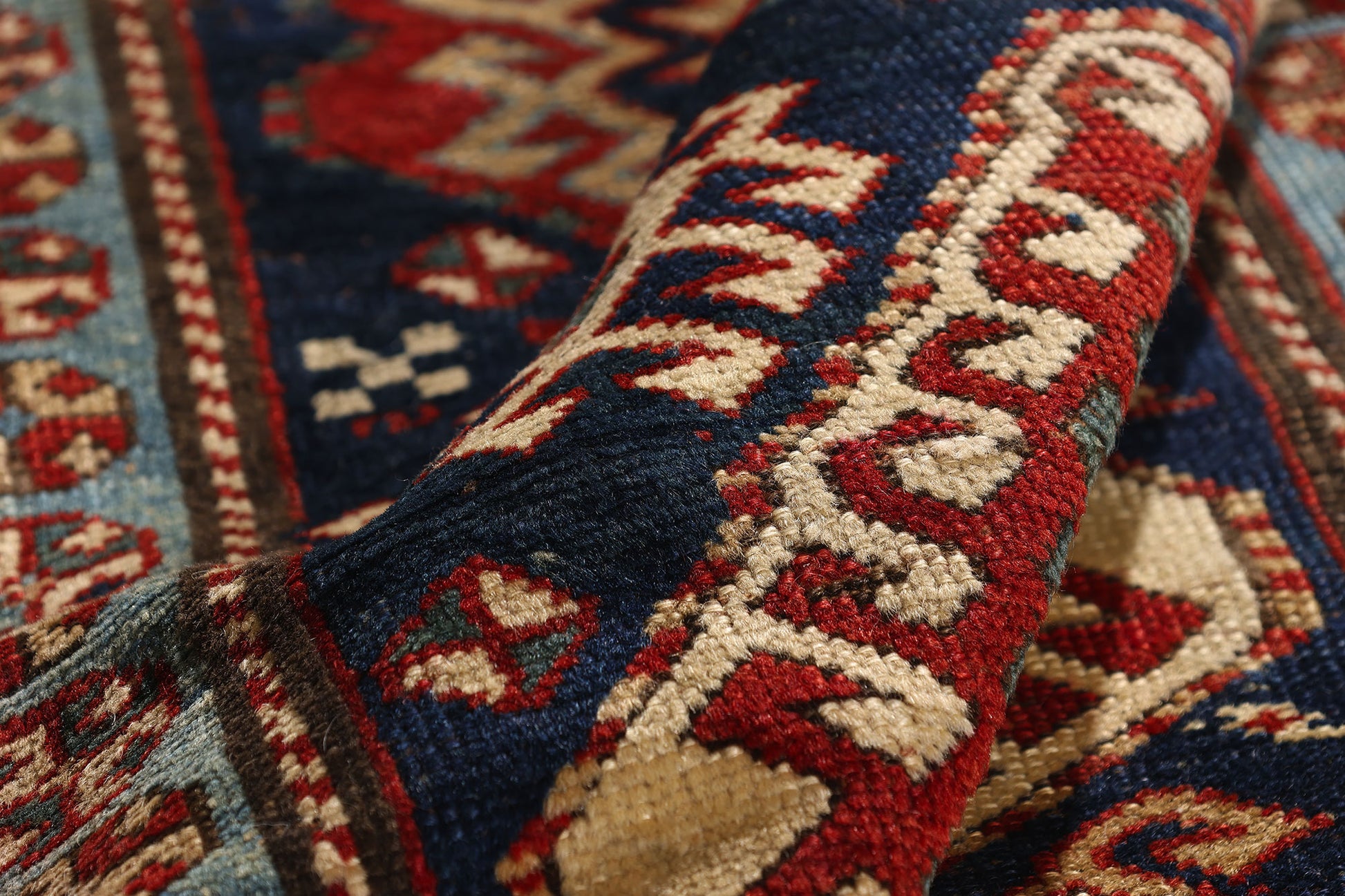 4 x 9 Navy Blue Antique Caucasian Kazak Rug 79319