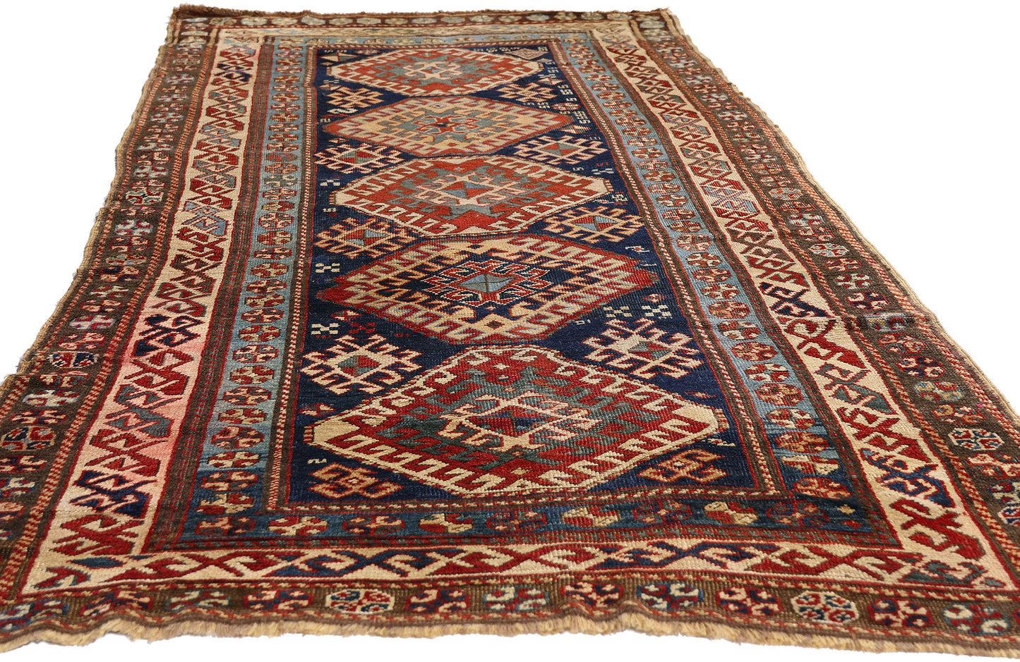 4 x 9 Navy Blue Antique Caucasian Kazak Rug 79319