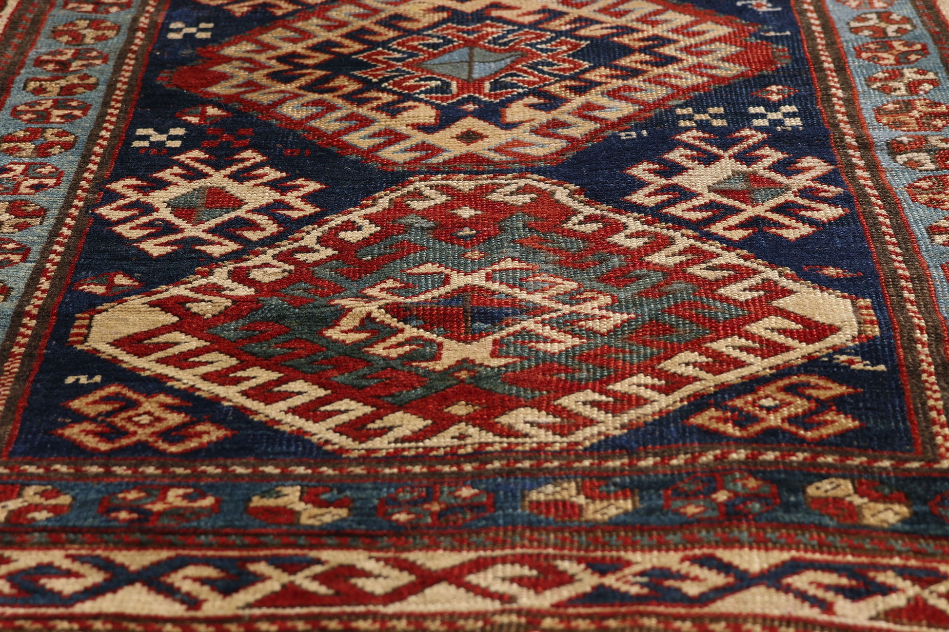 4 x 9 Navy Blue Antique Caucasian Kazak Rug 79319