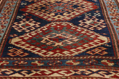 4 x 9 Navy Blue Antique Caucasian Kazak Rug 79319