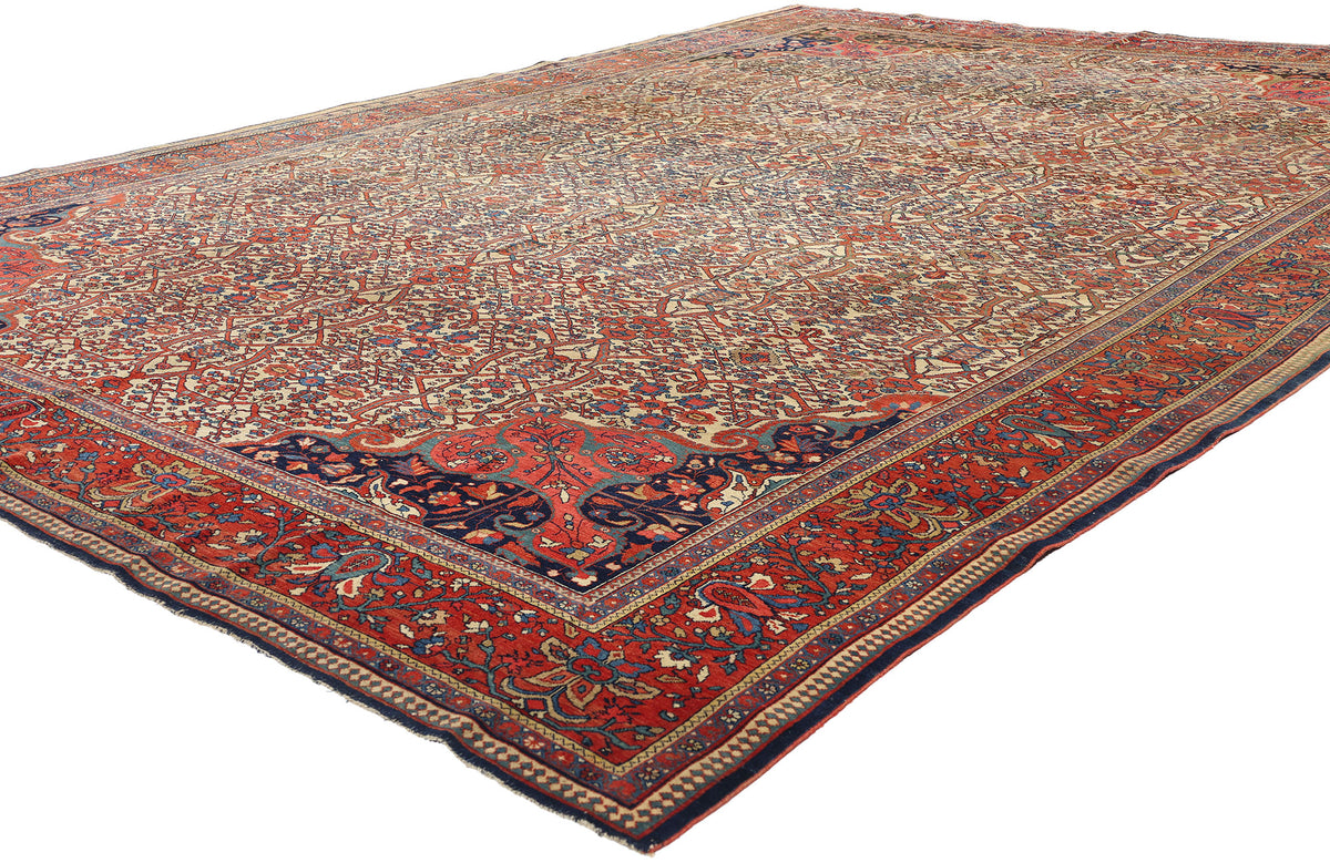 9 x 11 - Beige Antique Persian Farahan Rug - 74980