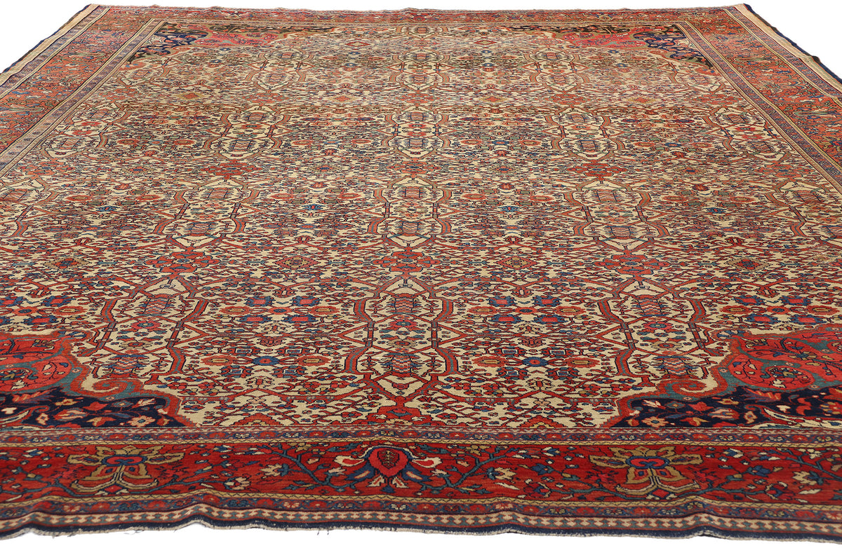 9 x 11 - Beige Antique Persian Farahan Rug - 74980