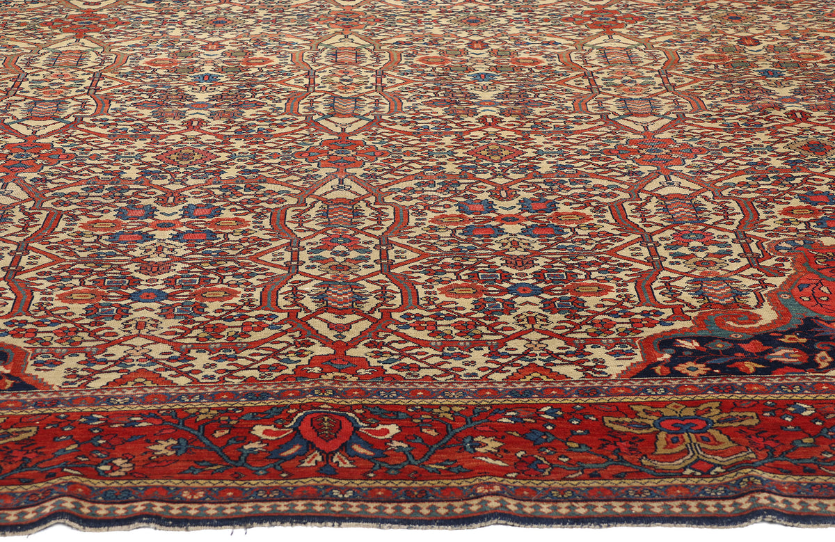 9 x 11 - Beige Antique Persian Farahan Rug - 74980
