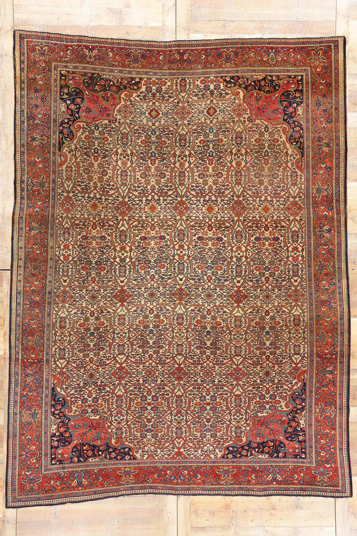 9 x 11 - Beige Antique Persian Farahan Rug - 74980