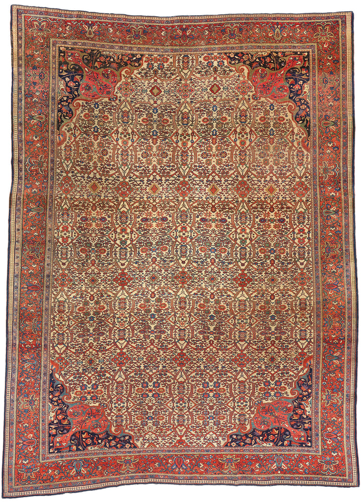 9 x 11 - Beige Antique Persian Farahan Rug - 74980