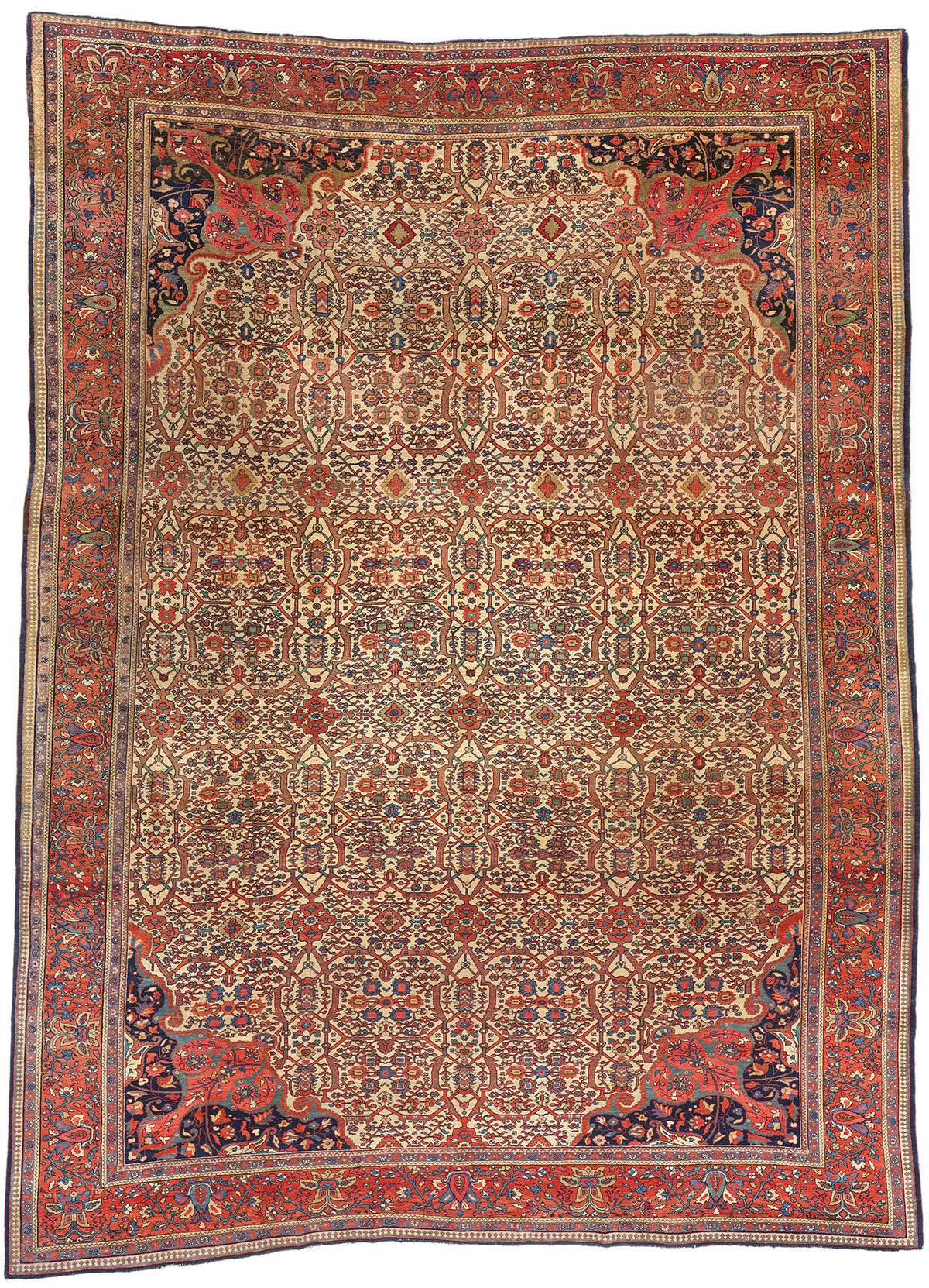 9 x 11 - Beige Antique Persian Farahan Rug - 74980
