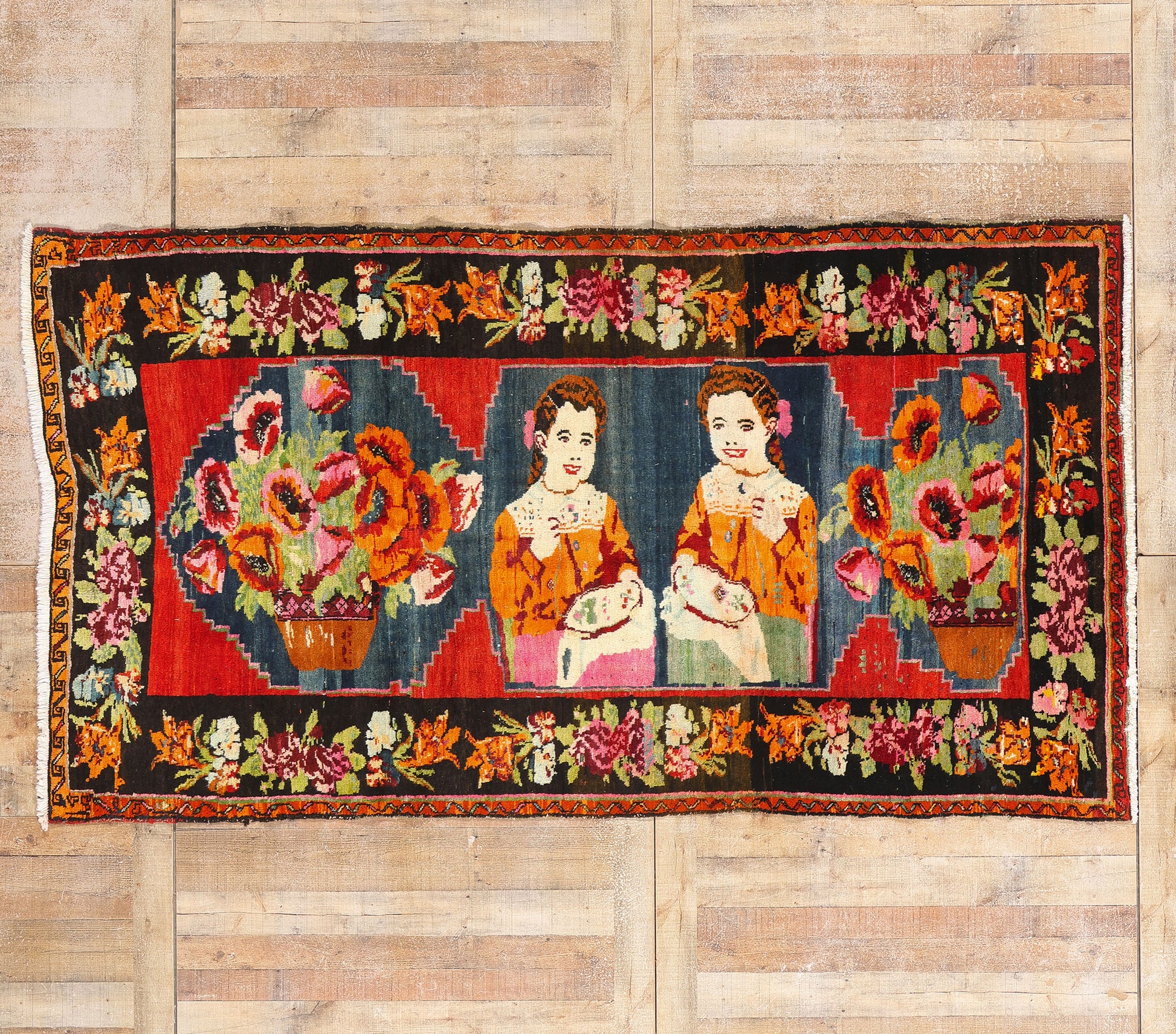 5 x 9 Red Antique Persian Karabakh Pictorial Rug 61430