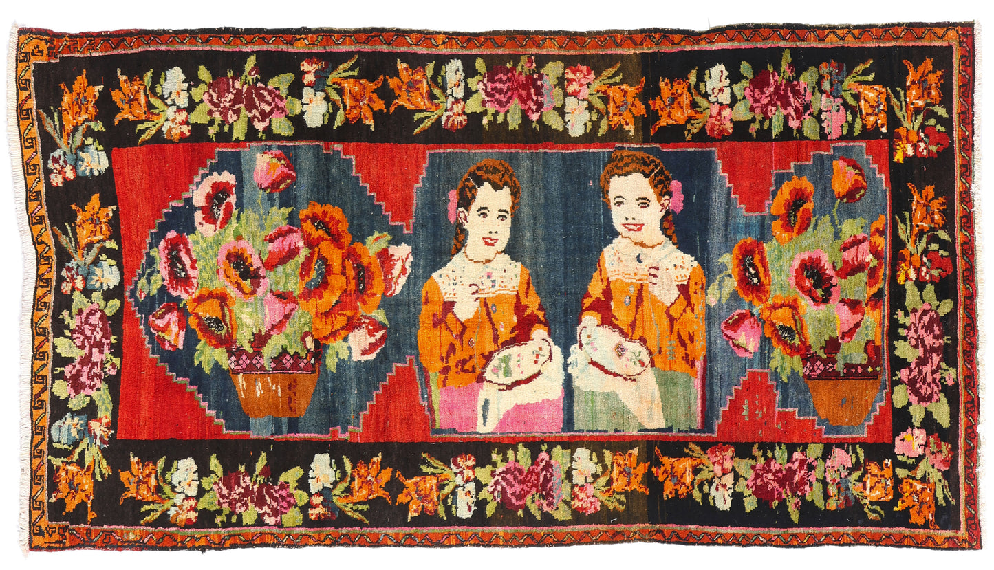 5 x 9 Red Antique Persian Karabakh Pictorial Rug 61430