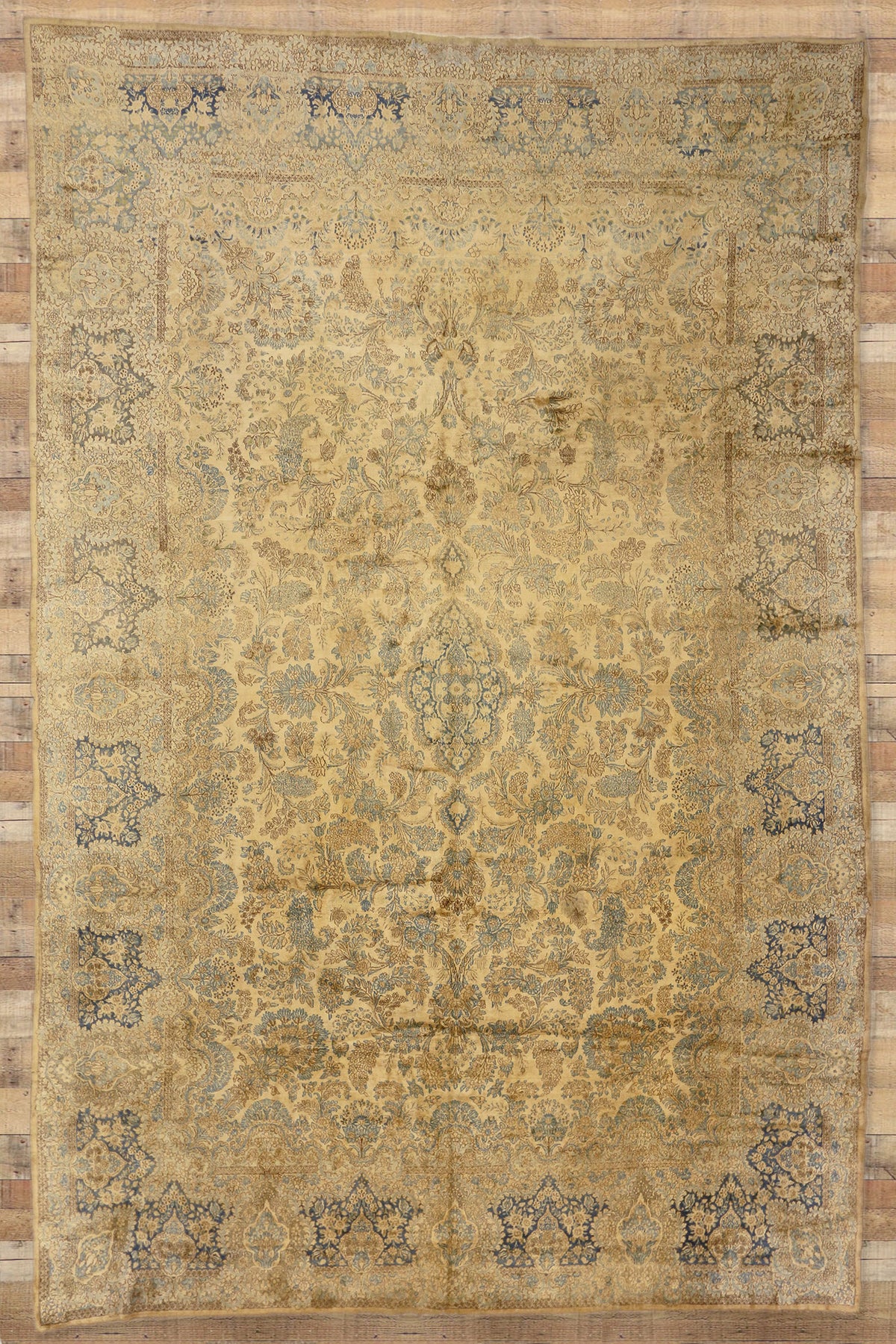 12 x 18 - Beige Antique Persian Kerman Rug - 73654