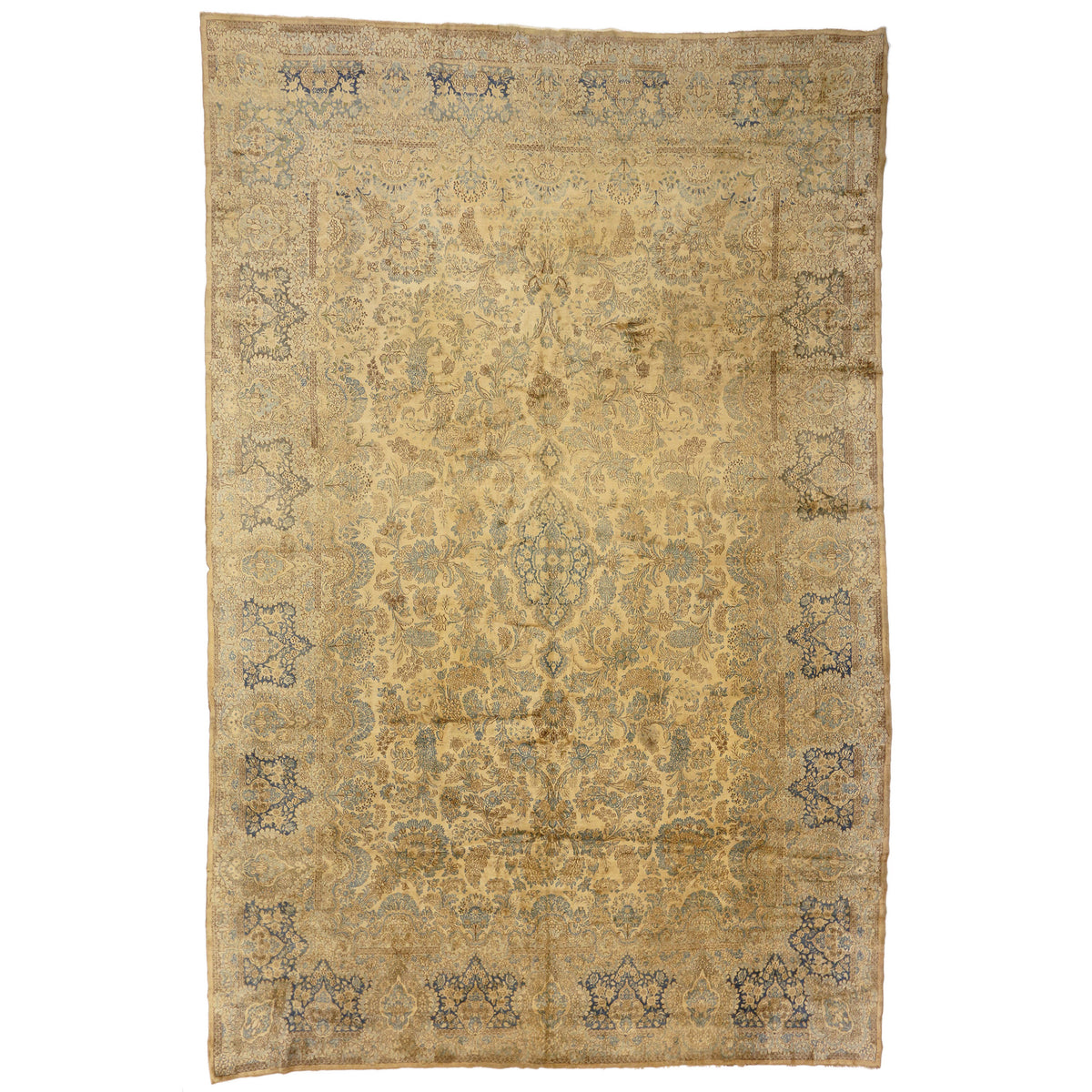 12 x 18 - Beige Antique Persian Kerman Rug - 73654