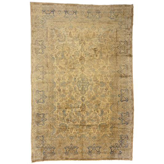 12 x 18 - Beige Antique Persian Kerman Rug - 73654