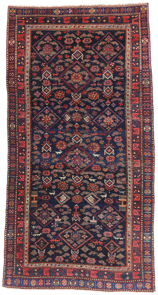 5 x 10 Navy Blue Antique Persian Kurd Rug 61418