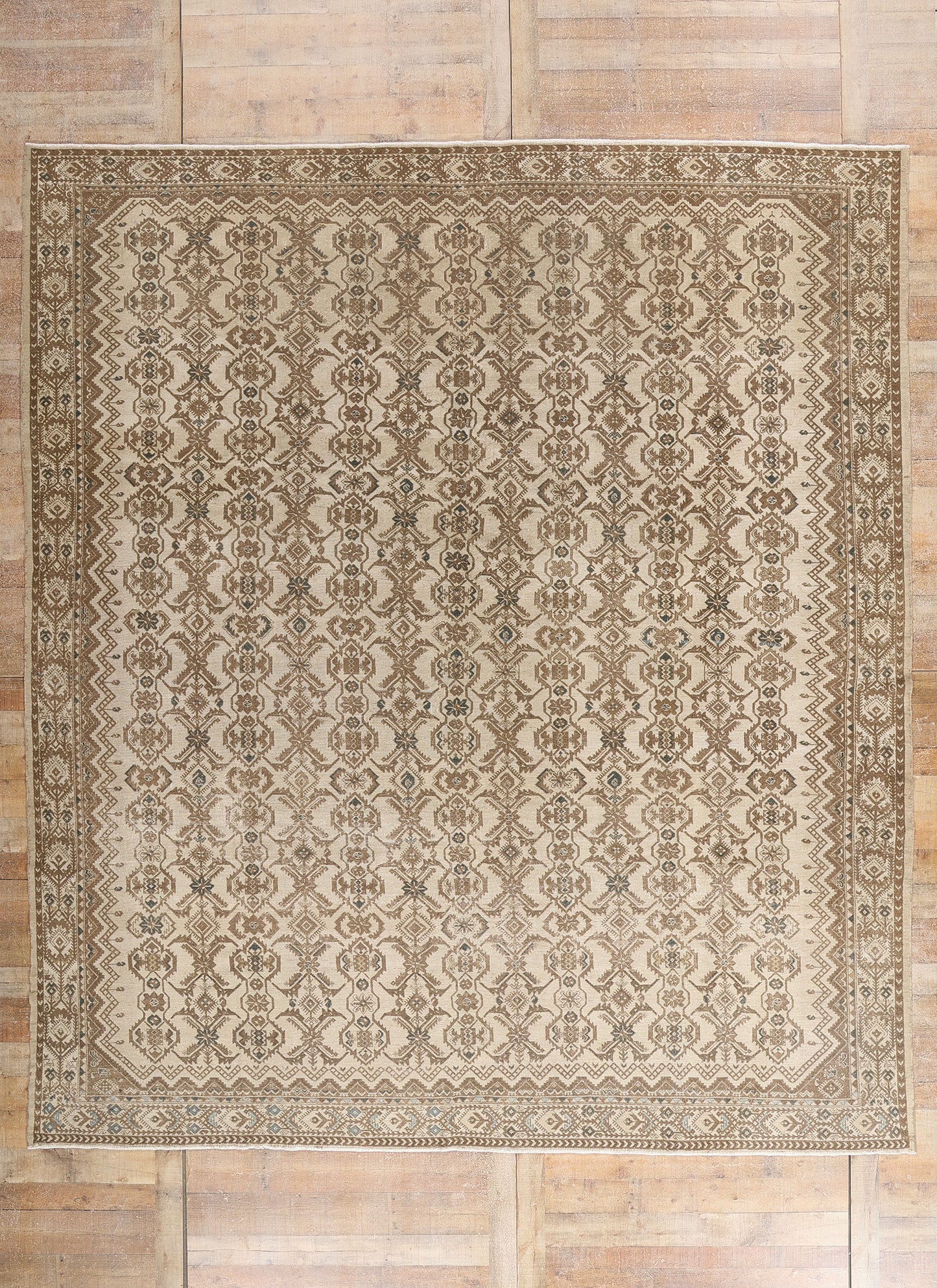 11 x 12 Distressed Beige Antique Persian Malayer Rug 61529