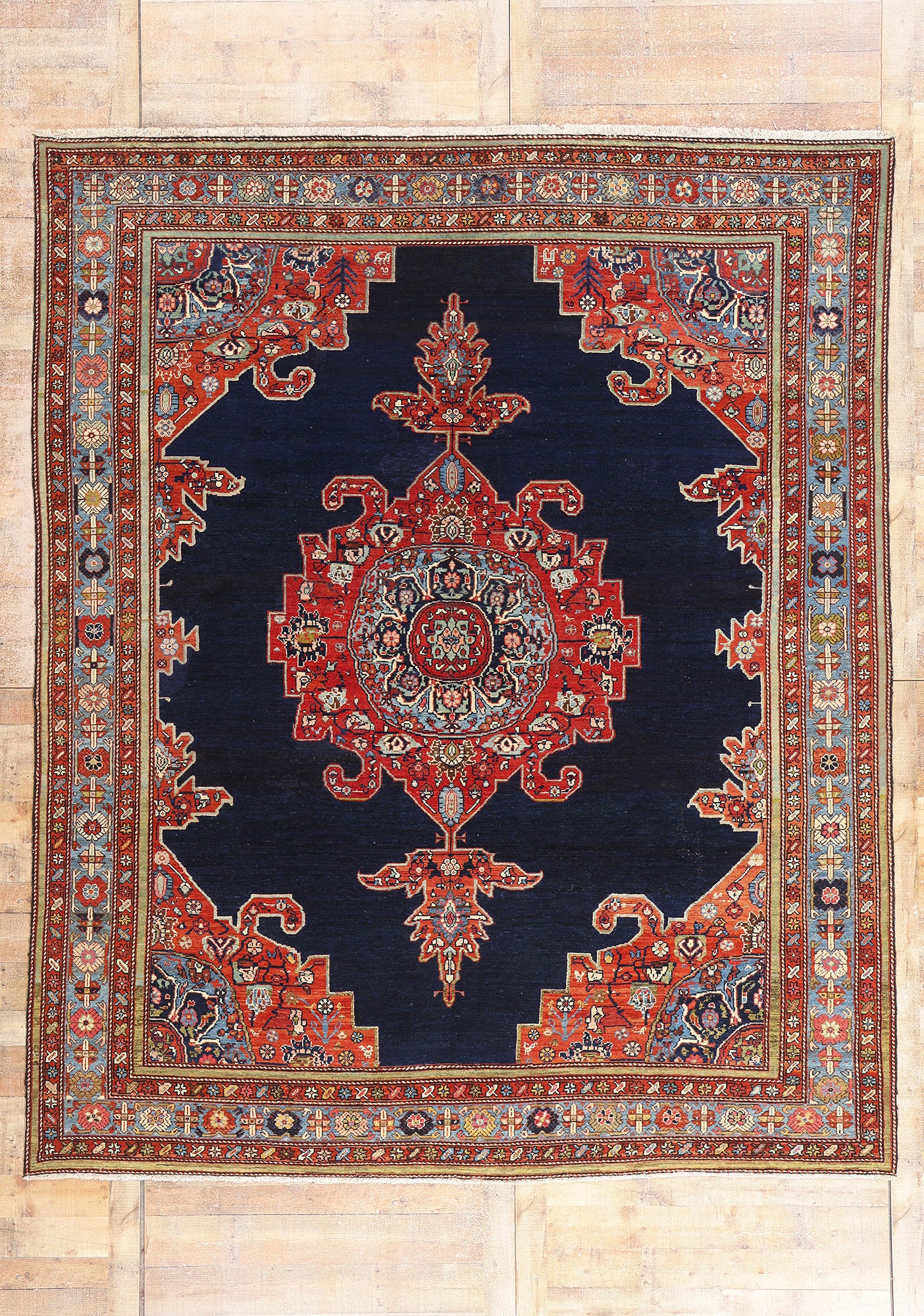 9 x 11 Navy Blue Antique Persian Malayer Rug 61504