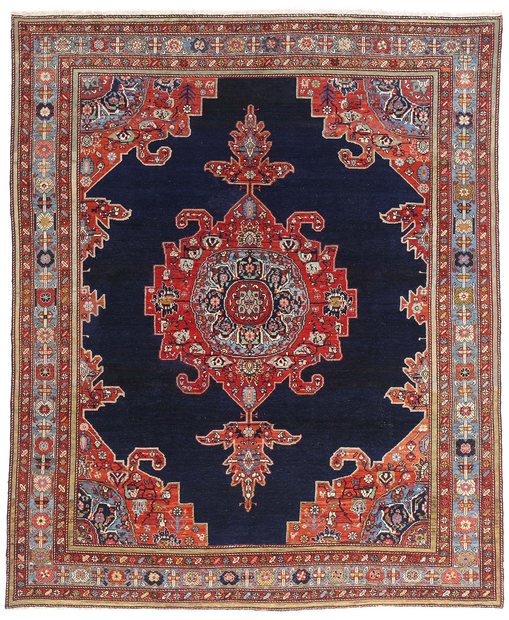 9 x 11 Navy Blue Antique Persian Malayer Rug 61504