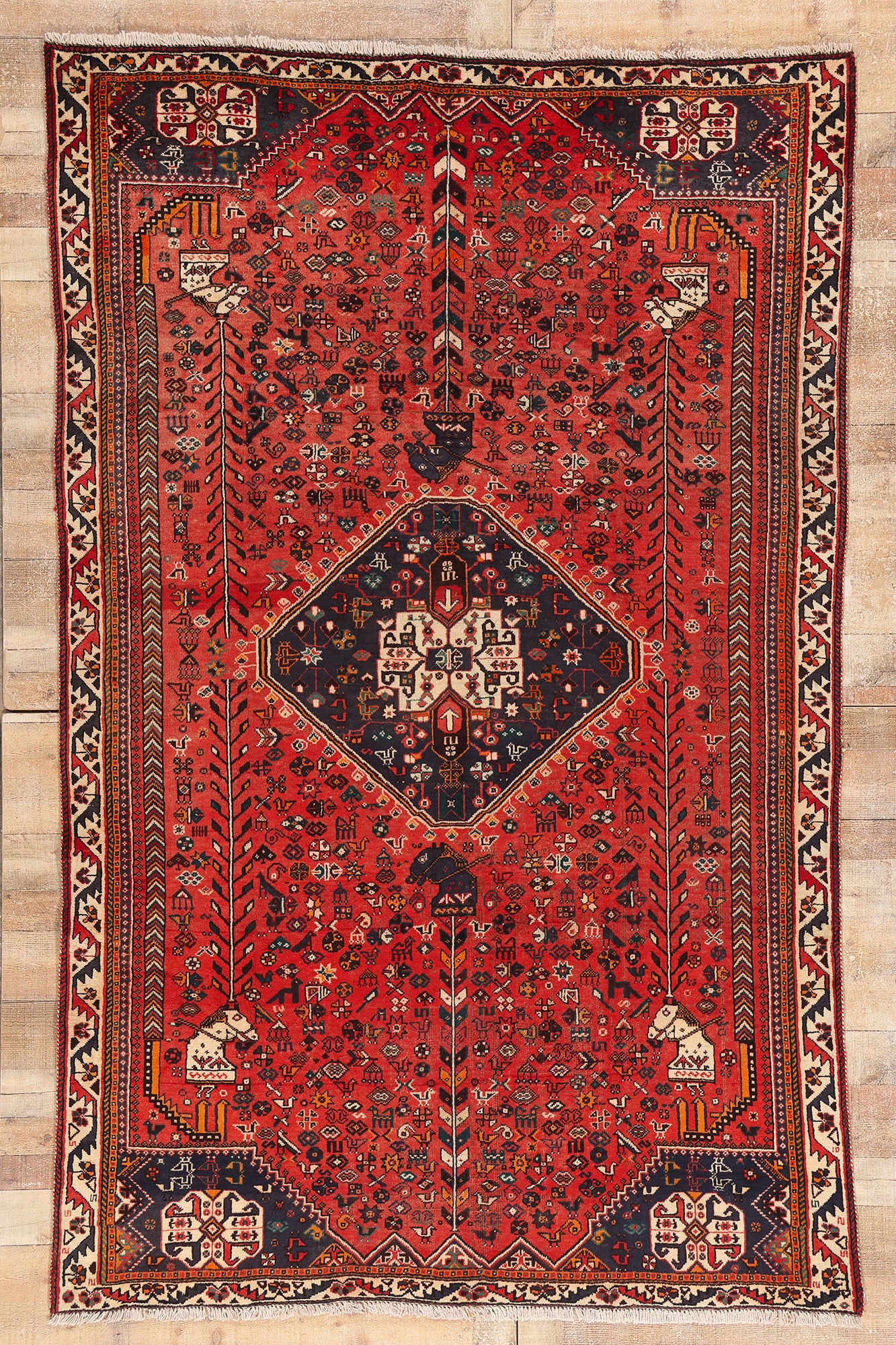6 x 9 Red Antique Persian Qashqai Rug 61428
