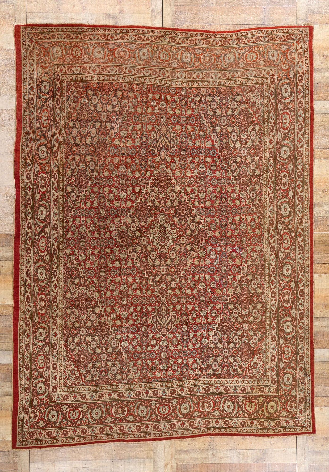 9 x 12 Antique Persian Mahi Tabriz Rug 78931