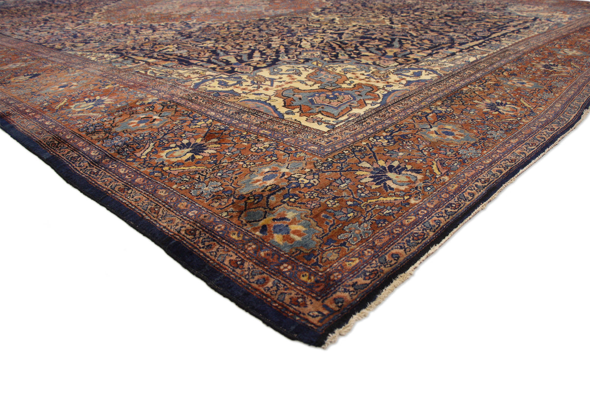 14 x 20 - Navy Blue Antique Persian Farahan Rug - 77179