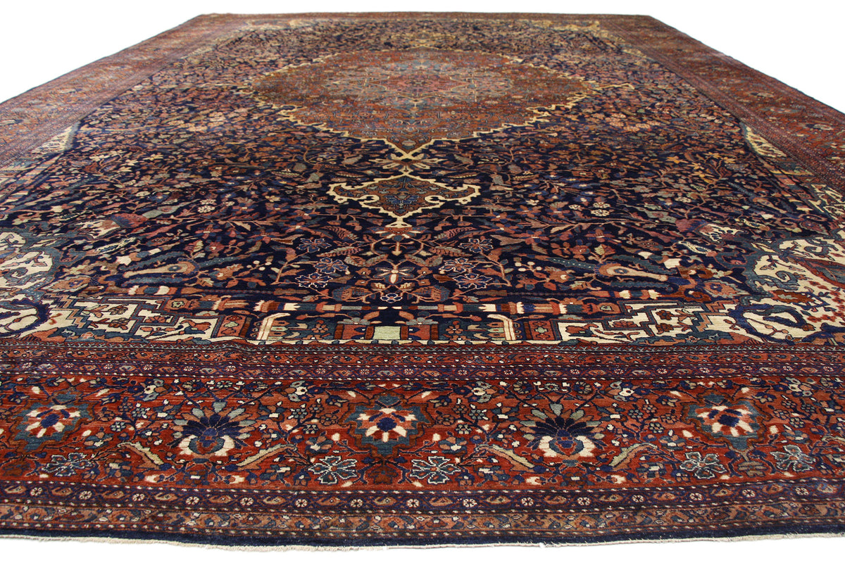 14 x 20 - Navy Blue Antique Persian Farahan Rug - 77179