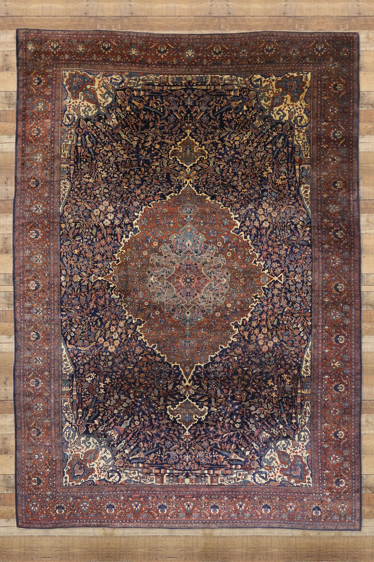 14 x 20 - Navy Blue Antique Persian Farahan Rug - 77179