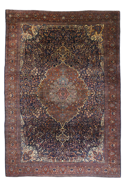 14 x 20 - Navy Blue Antique Persian Farahan Rug - 77179