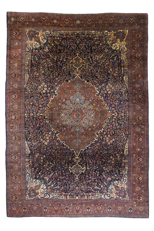 14 x 20 - Navy Blue Antique Persian Farahan Rug - 77179