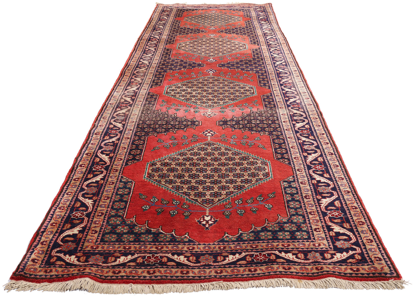 4 x 13 Antique Red Persian Senneh Rug 90030