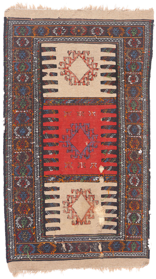3 x 6 Beige Antique Persian Shahsavan Kilim Rug 79345