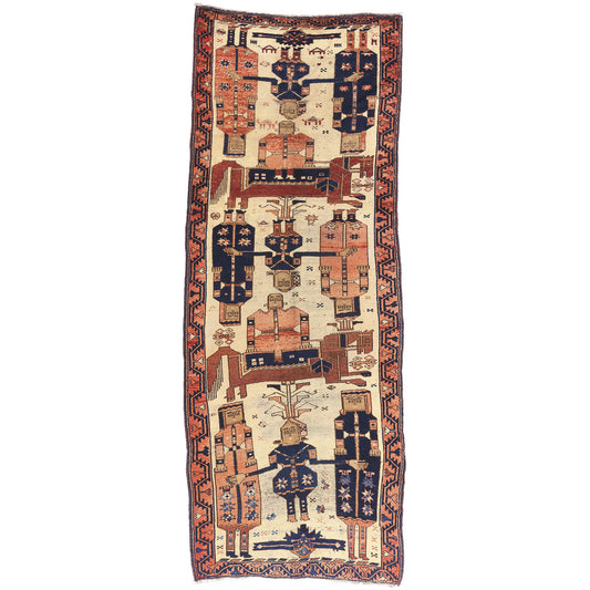5 x 12 Beige Antique Persian Shiraz Pictorial Rug 61538