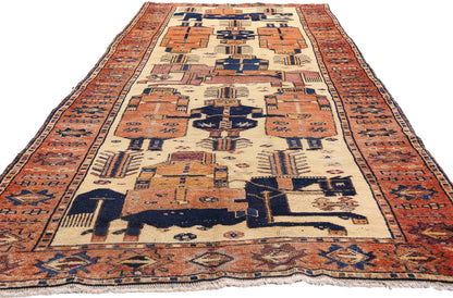 5 x 13 Beige Antique Persian Shiraz Pictorial Rug 61539