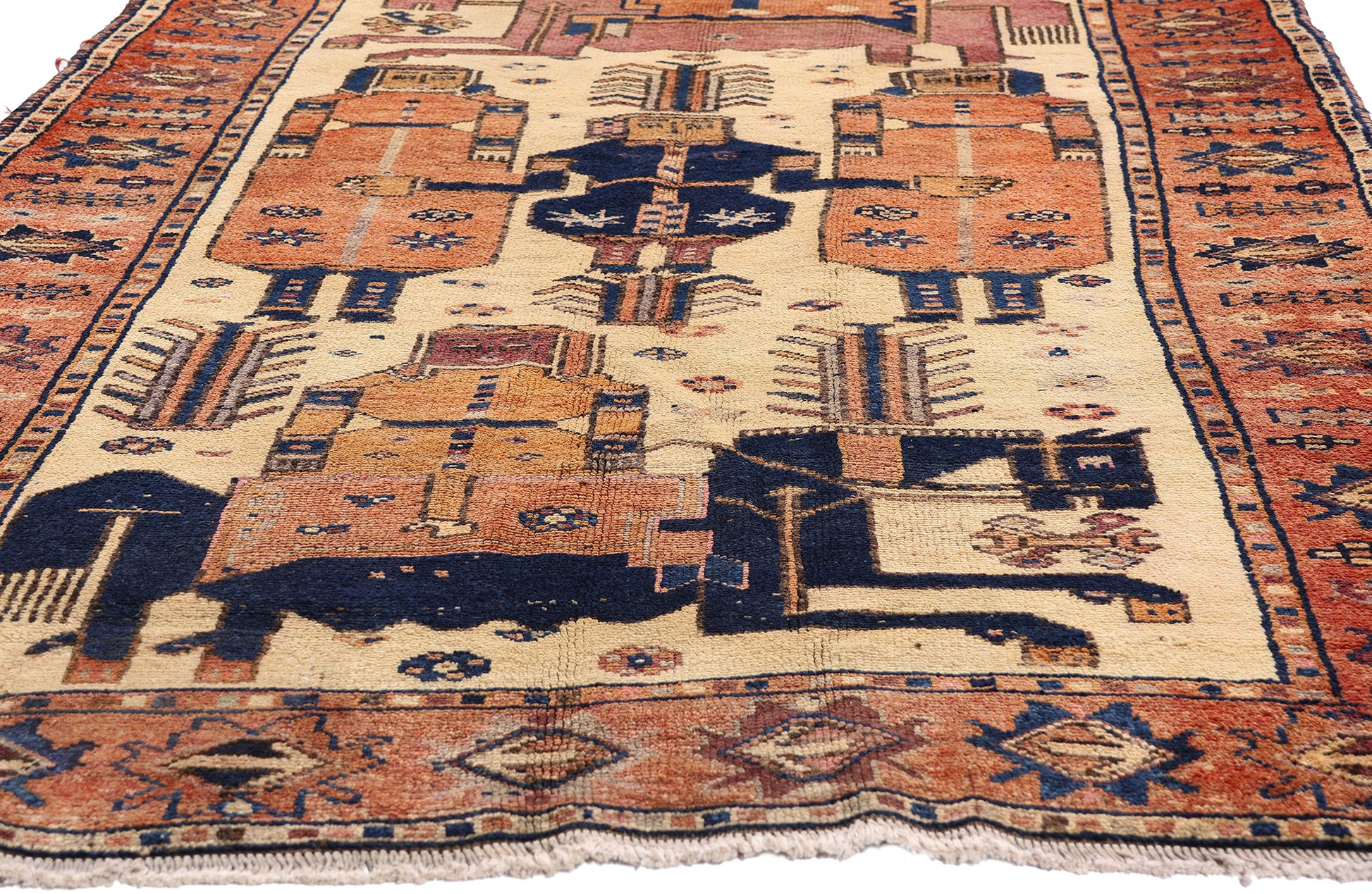 5 x 13 Beige Antique Persian Shiraz Pictorial Rug 61539